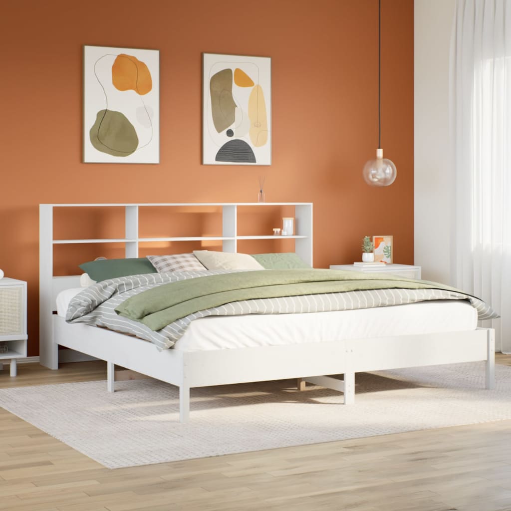 vidaXL Sänky kirjahyllyllä ei patjaa valkoinen 180x200 cm täysi mänty