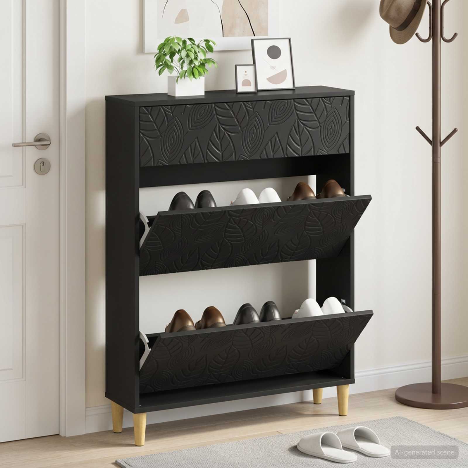 vidaXL Kenkäkaappi DELFT 78 x 24 x 103 cm Tekninen puu Musta