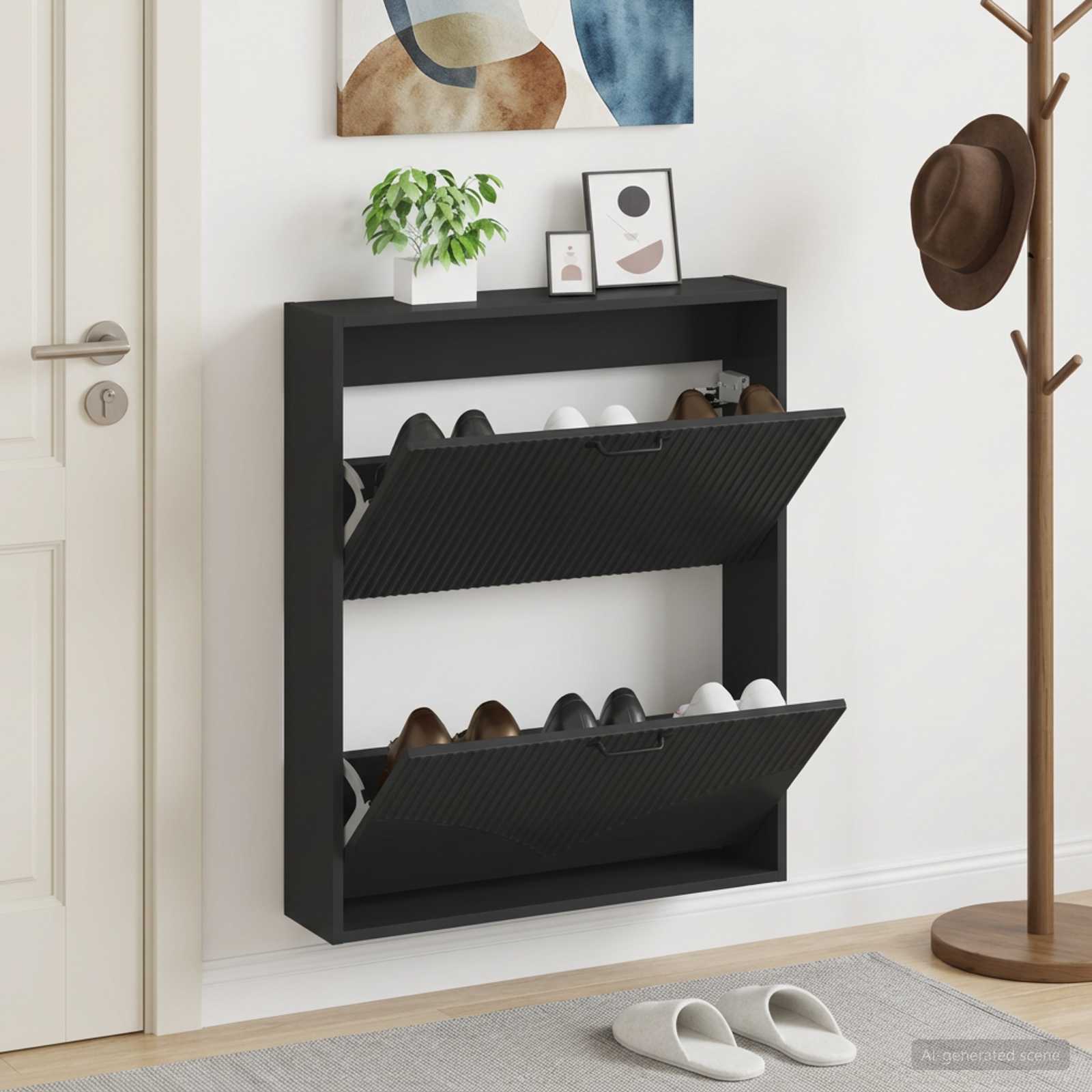 vidaXL Seinälle asennettava kenkäkaappi HOORN 71 x 17 x 86 cm Musta